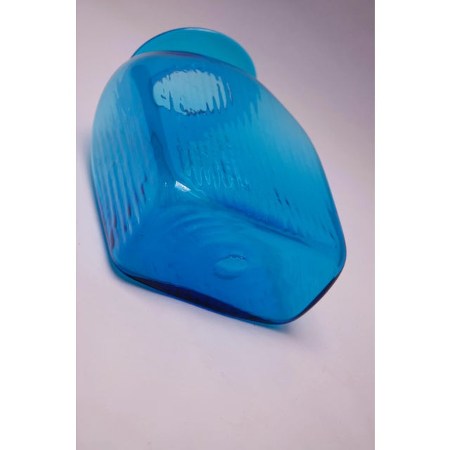 Turquoise Large Blenko Blown Glass Turquoise Asymmetrical "Ribbed" Vase For Sale - Image 8 of 12