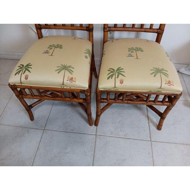 Brown Vintage Dining Chair Chippendale Tommy Bahama Style Bamboo Rattan Set of Two For Sale - Image 8 of 8