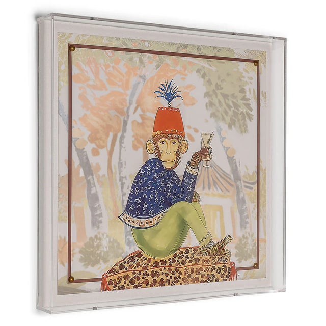 The Martini Monkeys are a fun pair of giclee prints mounted under a 2.5" deep lucite shadow box. Attached to a linen...