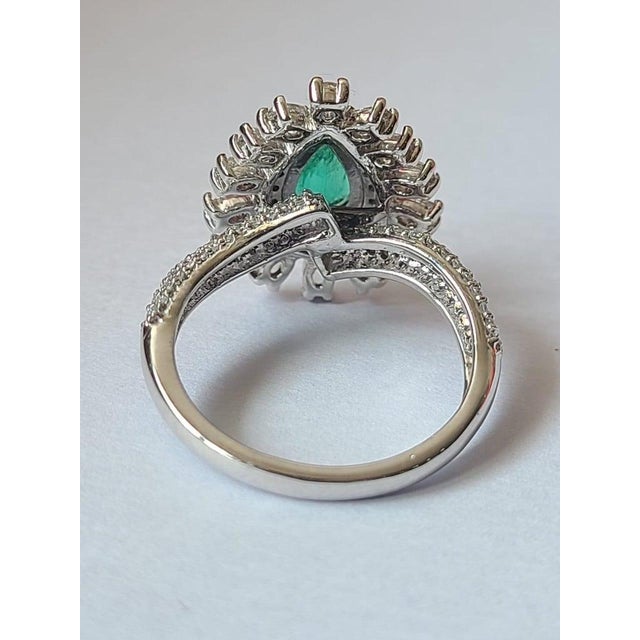 Set in 18k Gold, Natural Zambian Emerald & Rose Cut Diamond Engagement Ring, Size 6 For Sale - Image 4 of 6