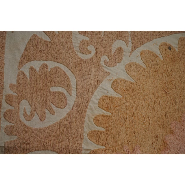 Light Pink Suzani Tapestry - Faded Uzbek Table Cloth - Tribal Embroidery Wall Decor 4'5'' X 4'6'' For Sale - Image 8 of 13