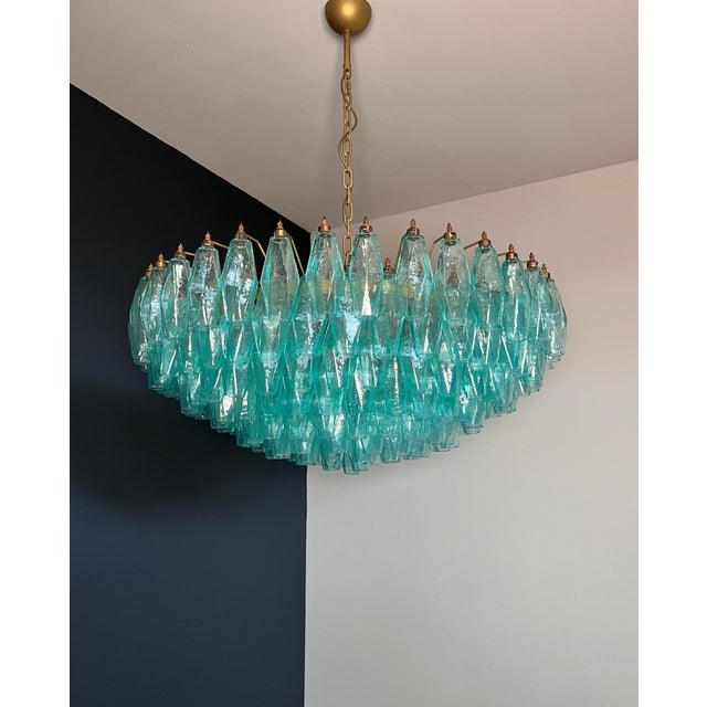 Vintage Murano Glass Chandelier with 185 Turquoise Poliedri, 1990 For Sale - Image 6 of 18
