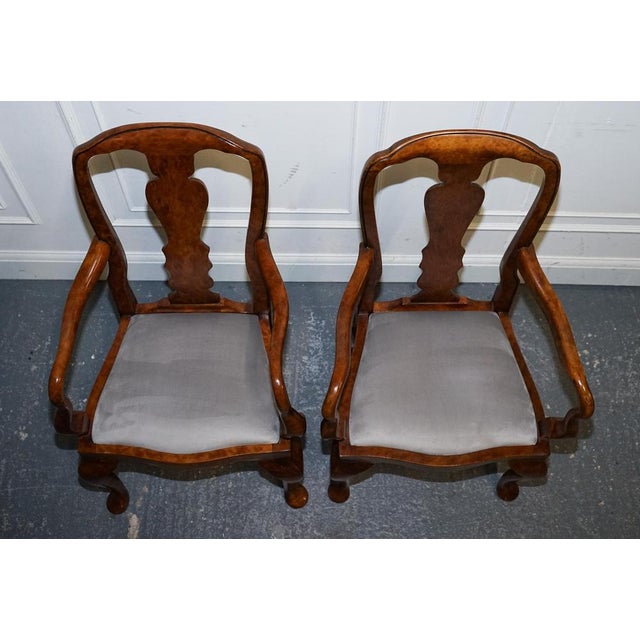 Art Deco Queen Anne Style Burr Walnut Hallway Elbow Armchairs, 1920s, Set of 2 For Sale - Image 15 of 18