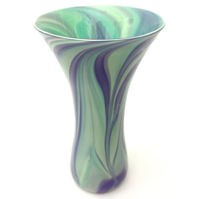 This is a large and heavy, 12” handblown unique art glass vase signed “Michael Egan VT 2004.” It’s a rare opaque or...