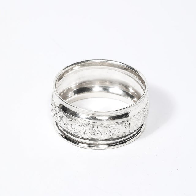 Antique Sterling Silver Napkin Ring With Engraved Detailing & English Hallmarks For Sale - Image 10 of 14