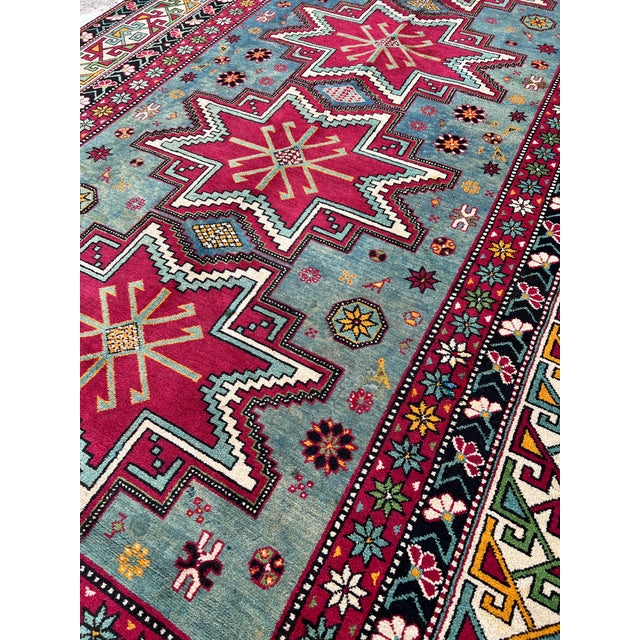 1980s Teal Caucasian Shirvan Lesghi Star Hand-Knotted Wool Rug - 5'3" X 9'6" For Sale - Image 5 of 10