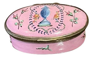 18th C Pink Battersea-Bilston Mourning Box, Ex-Collection of h.r.h Princess Roya
