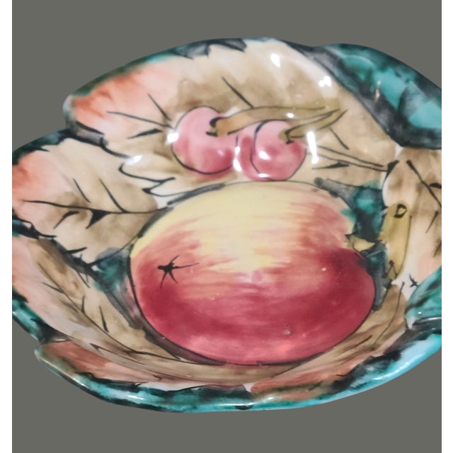 Vintage Italian Majolica Hand Painted Pottery 2 Compartment Handled Serving Dish For Sale - Image 4 of 8