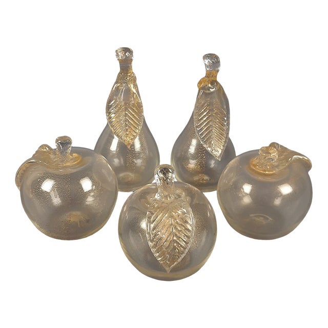 Vintage Murano Glass Fruit Pears Apples Set from La Fenice, 1970s, Set of 5 For Sale