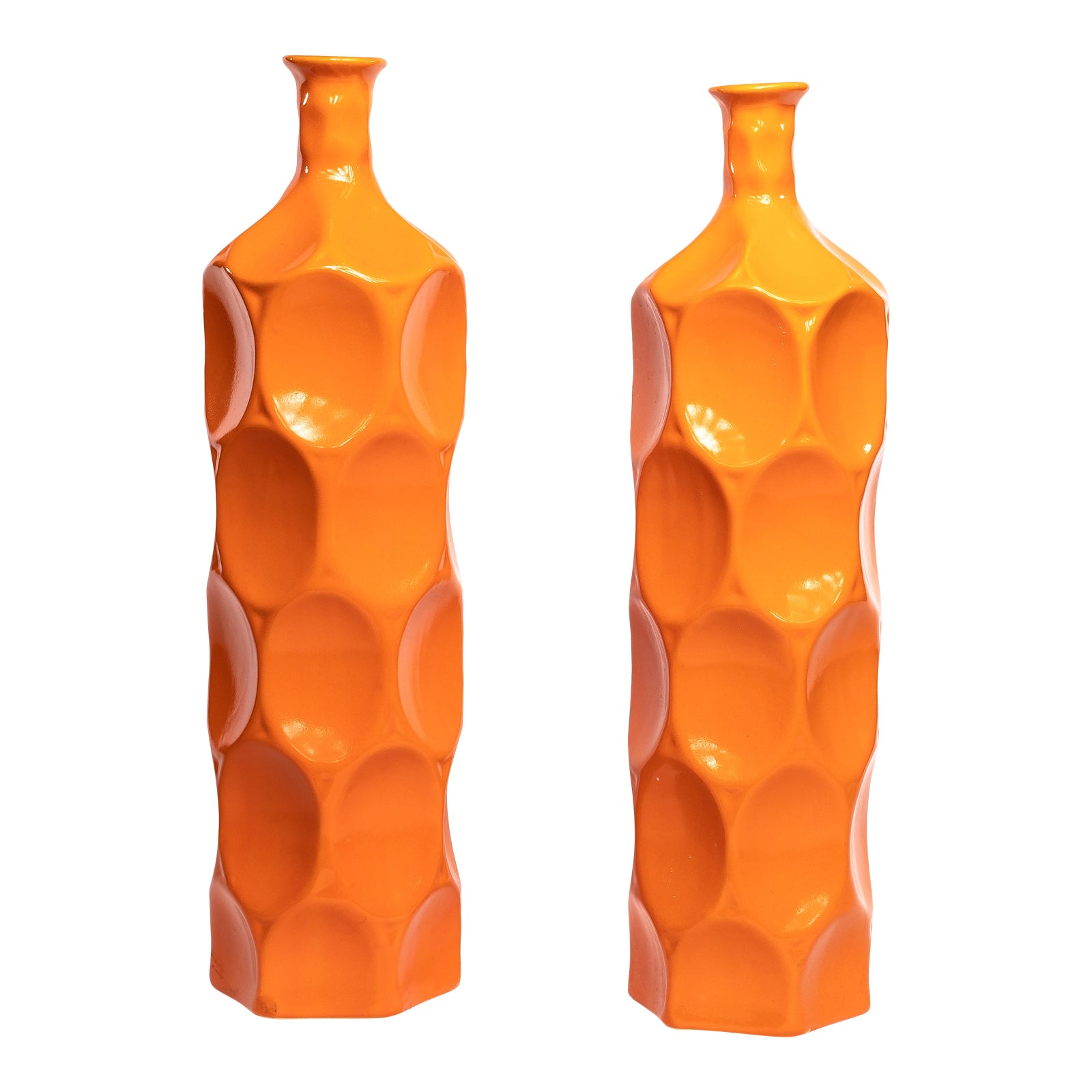 MidCentury Faceted Orange Vases a Pair Chairish