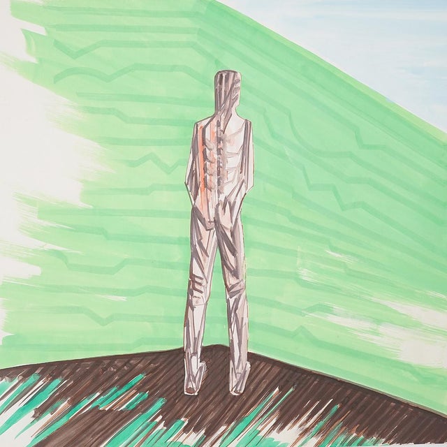 Mario Rossello, Stylized Figure, Mixed Media on Paper, 1970s For Sale - Image 6 of 14