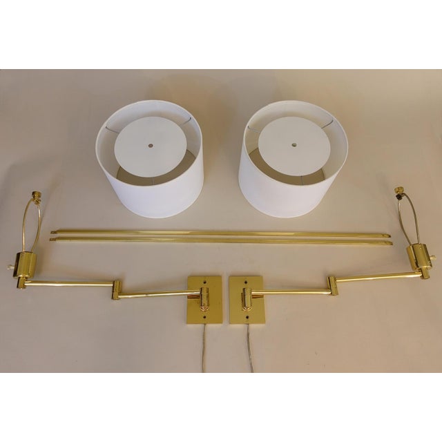 Mid-Century Modern Matched Pair of George Hansen Ny Brass Swing Arm Extension Wall Lamps Metalarte 1950's Spain For Sale - Image 3 of 7