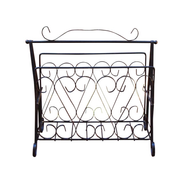 Deco Hollywood Regency Wrought Iron Magazine Rack Chairish