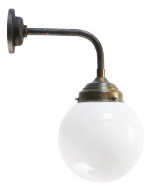 Vintage Brass and Cast Iron Sconce with White Opaline Glass