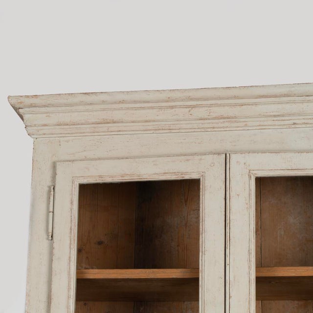Antique Gray Painted Gustavian Tall Display Bookcase, Sweden