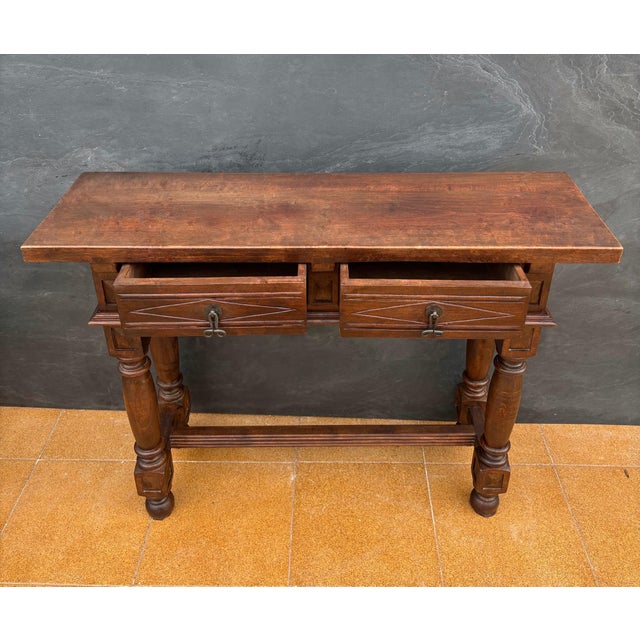 Spanish Renaissance Console Table with Two Drawers and Turned Legs, 1920s For Sale - Image 6 of 14