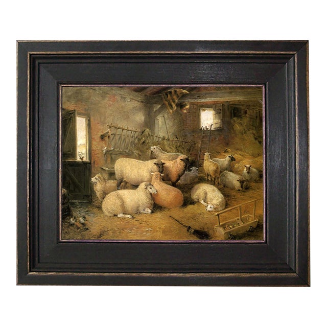 Sheep in the Barn Framed Oil Painting Reproduction Print on Canvas - 8" X 10" For Sale