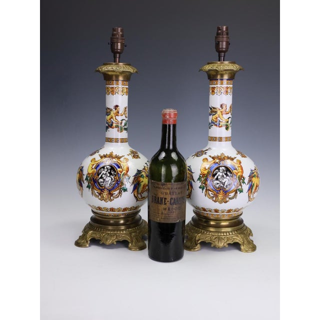 Antique Neo-Renaissance Italian Majolica Porcelain Table Lamps, 1880, Set of 2 For Sale - Image 3 of 18