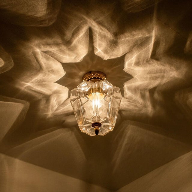 Flower Shaped Flush Mount in Clear Glass and Brass from Limburg, 1970 For Sale - Image 13 of 16