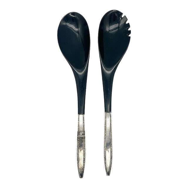 1950s Modernist Sterling Salad Servers by Wallace Silver For Sale