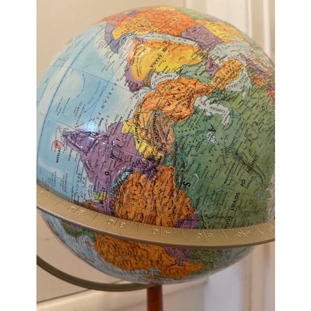1970s Vintage Mid Century Modern Globe With Wooden Stand For Sale - Image 5 of 6
