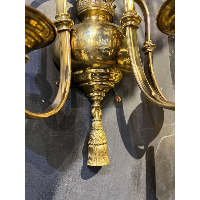 1900 - 1909 1900 Gilt Bronze Federal Style Large Sconces 3 Lights For Sale - Image 5 of 13