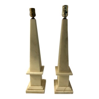 Pair of Vintage Marble Obelisks Lamps For Sale