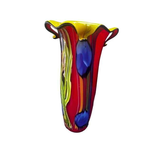 Late 20th Century Murano Colorful Cased Floral Studio Art Glass Vase For Sale - Image 5 of 9