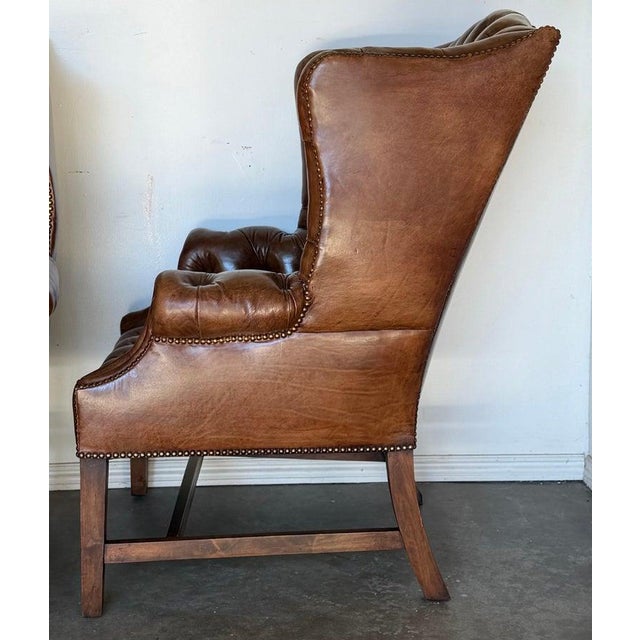 Georgian Wingback Armchairs, Leather Upholstery, Circa 1940s For Sale - Image 14 of 17