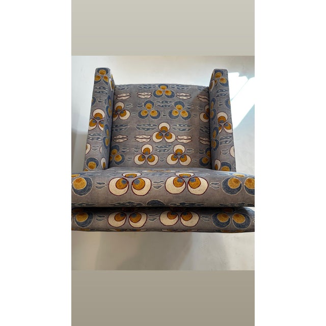 Wood 1960s Mid Century Lounge Chair in St. Frank Fabric For Sale - Image 7 of 9