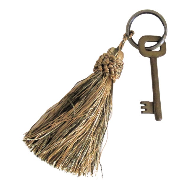 1900's Antique Skeleton Key With Decorative Tassel For Sale