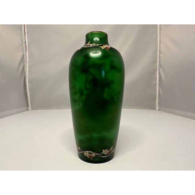 Art Nouveau Enamel Art Glass Vase: Maiden in Vineyard For Sale - Image 6 of 10