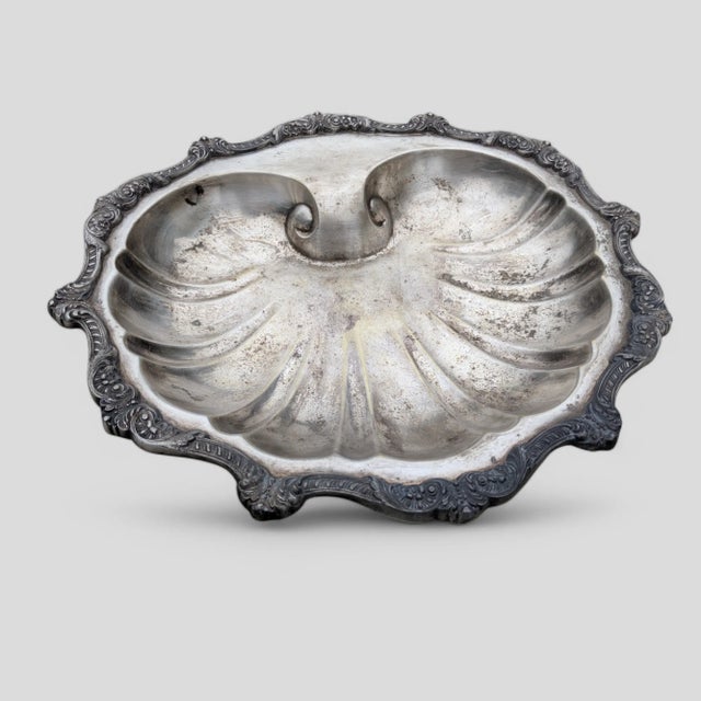 Silver Vintage English Regency Sheffield Silver Plated Fish Clam Shell Serving Platter For Sale - Image 8 of 10