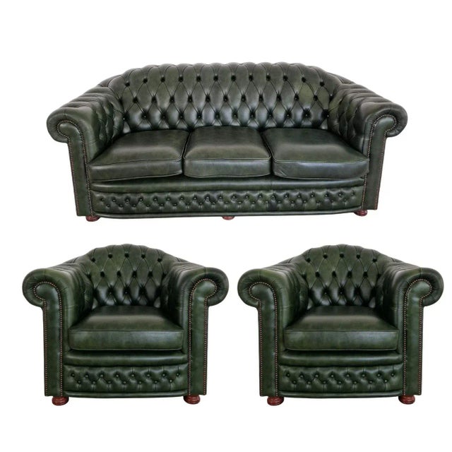 Chesterfield Sofa and Lounge Chairs, 1970s, Set of 3 For Sale - Image 12 of 12
