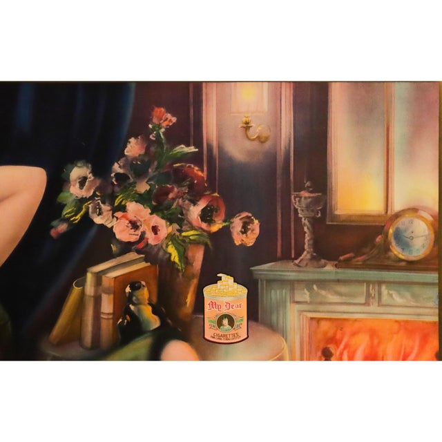 1930's Pre-Revolutionary Shanghai Girl Pin-Up Cigarette Advertisement (My Dear Cigarettes) Linen Backed For Sale - Image 4 of 5