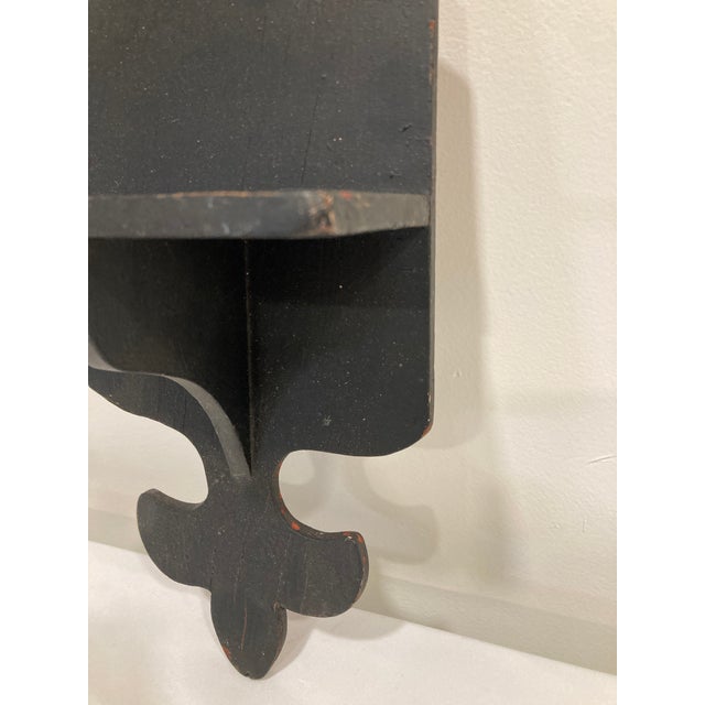 Folk Art Antique Folk Art Carved Wood Wall Shelf With Black Paint For Sale - Image 3 of 8