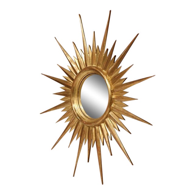 MidCentury French Gold Leaf Sunburst Mirror With Convex Glass Chairish