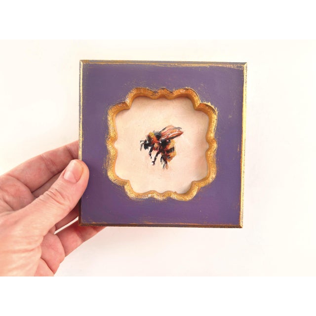 Framed Insect Painting Original Small Bumble Bee Framed Art Tiny Wall Victorian For Sale - Image 6 of 10