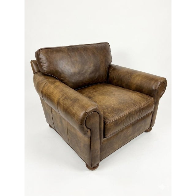 Transitional Restoration Hardware Lancaster Classic Brown Leather Luxe Depth Club Chairs For Sale - Image 3 of 7