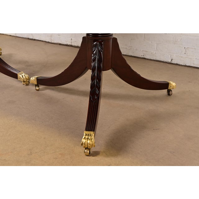 Baker Furniture Style Georgian Mahogany Double Pedestal Extension Dining Table, Newly Refinished For Sale - Image 9 of 15