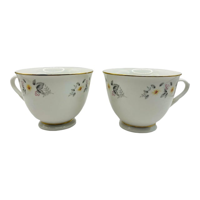 Vintage Snow-Flower Gold Trimmed Teacups- A Pair For Sale