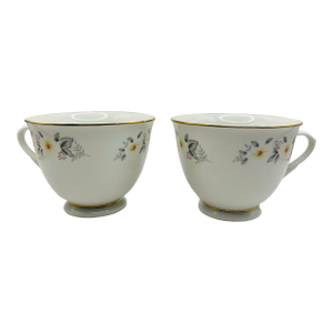 Vintage Snow-Flower Gold Trimmed Teacups- A Pair