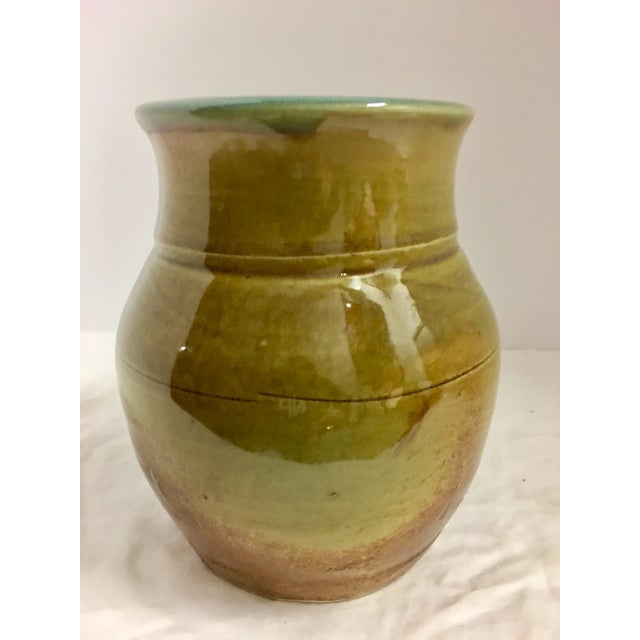 Rustic Vintage Ceramic Vase With Aqua Interior For Sale - Image 3 of 10