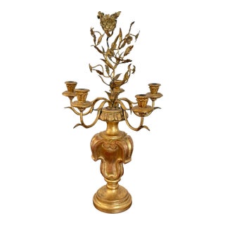 Italian Rococo Gold Gilt 5 Arm Candelabra For Sale