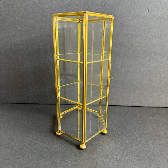 Metal Vintage Brass & Glass Display Shelf Petite Footed Curio Display Cabinet Miniature Case For Sale - Image 7 of 10