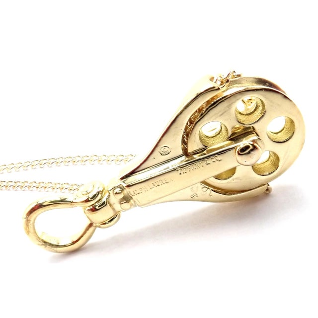 Vintage Tiffany & Co. Ralph Lauren Yellow Gold Pulley Pendant Necklace For Sale - Image 11 of 14