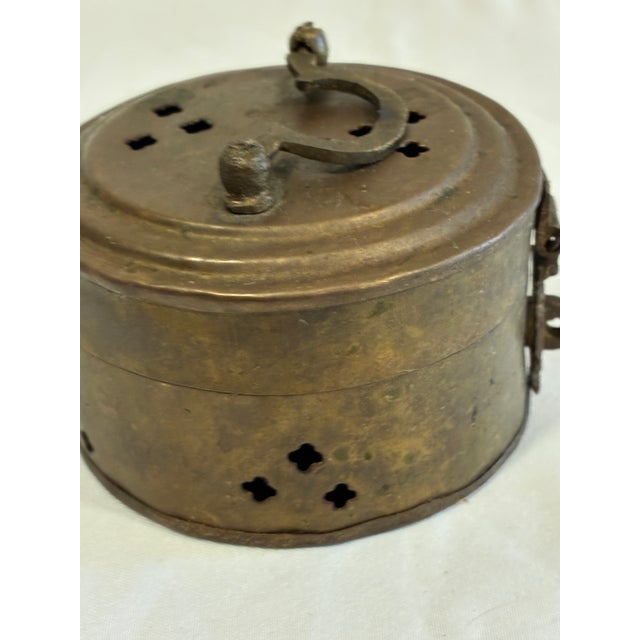 Vintage Indian Brass Cricket Box or Incense Burner With Pierced Lid For Sale - Image 4 of 9