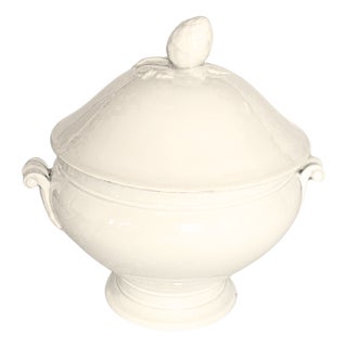 Large Antique French White Porcelain Soup Tureen with Fruit Finial from C.P. & Cie Mehun, 1900 For Sale