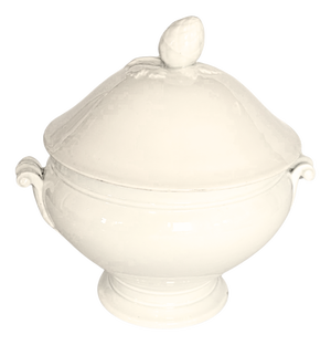Large Antique French White Porcelain Soup Tureen with Fruit Finial from C.P. & Cie Mehun, 1900