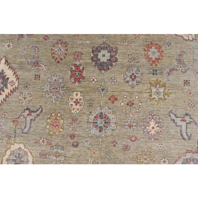 2020s Large All-Over Designed Tabriz With a Yellow-Taupe Background and Muted Colors For Sale - Image 5 of 12
